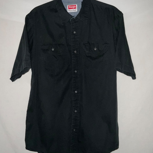 Black‎ Wrangler Short Sleeve button down Size M everyday basic workwear casual - Picture 7 of 16